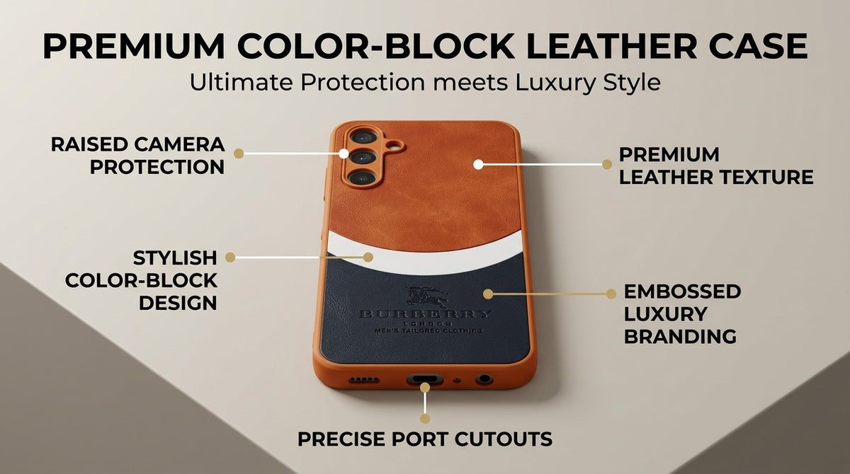 Burberry London Style Premium Leather & Color-Block Protective Phone Case Samsung A25
