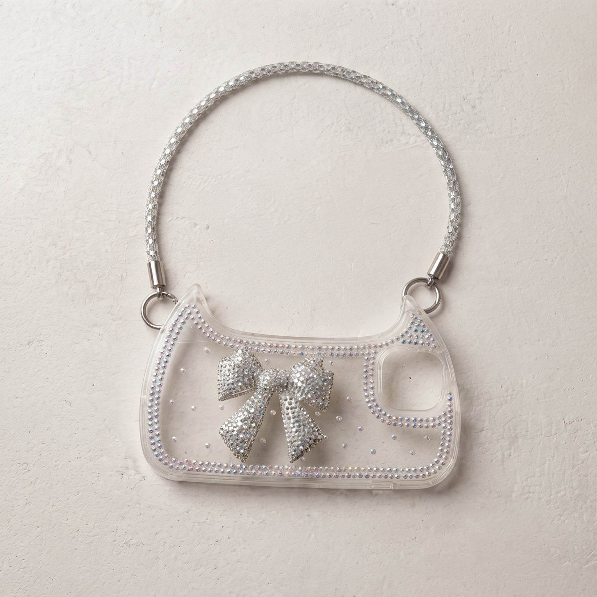 Sparkly Crystal Rhinestone Bow Clear Phone Case with Chain Strap for iPhone 13