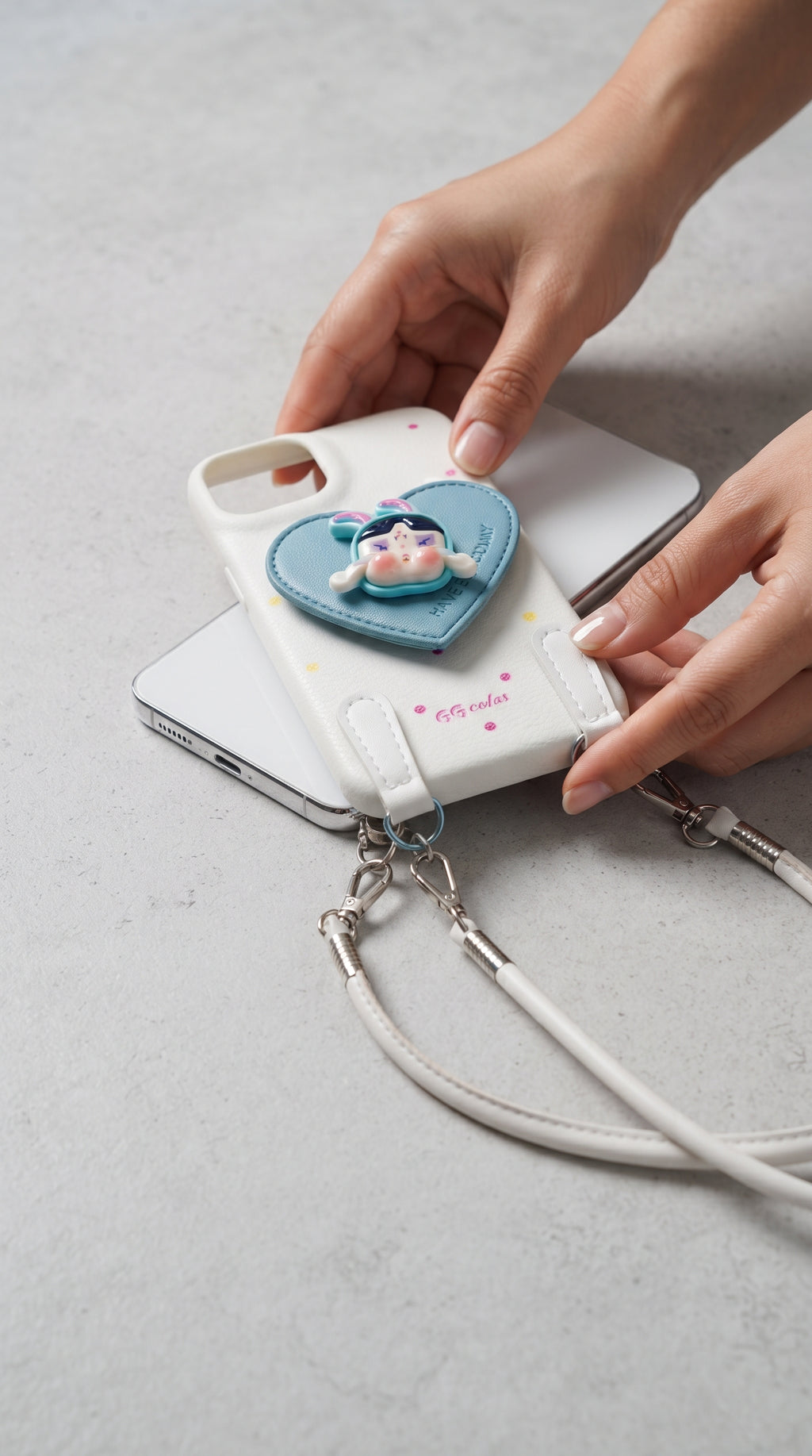 3D Cartoon Cute Heart Leatherette Crossbody Phone Case with Strap
