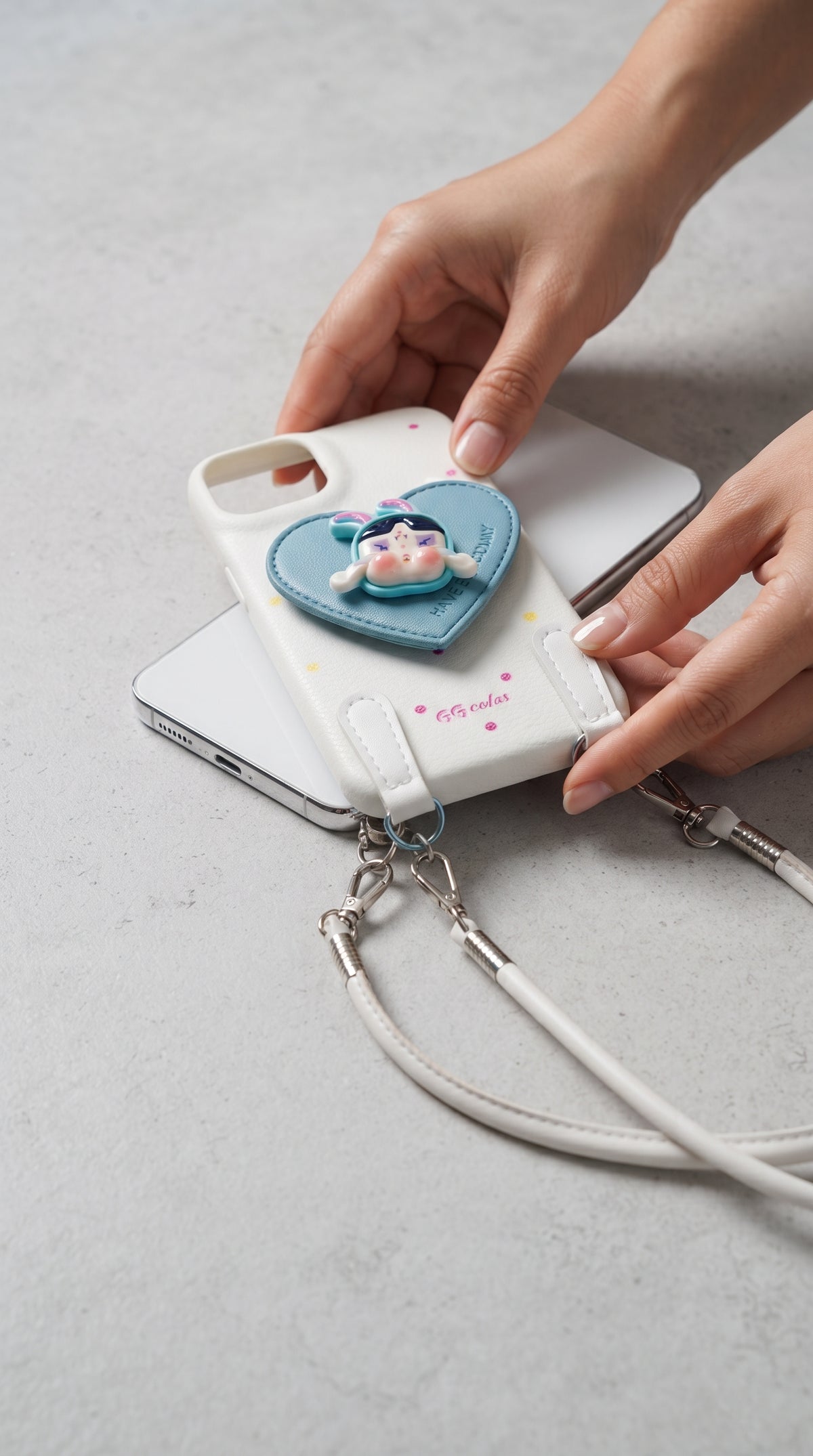 3D Cartoon Cute Heart Leatherette Crossbody Phone Case with Strap