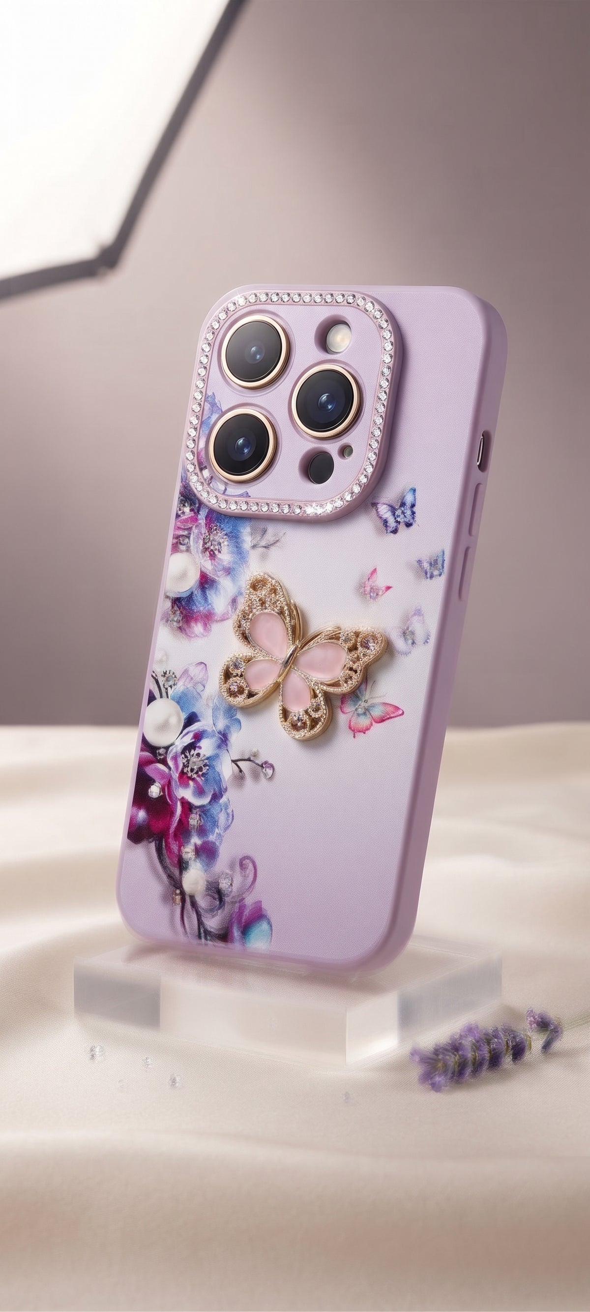 Luxury Pastel Purple Butterfly Diamond Mobile Cover Spark 20C