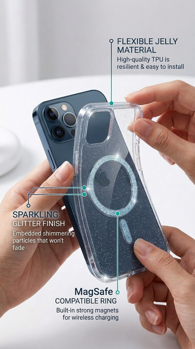 Sparkling Clear Glitter MagSafe Compatible Mobile Case