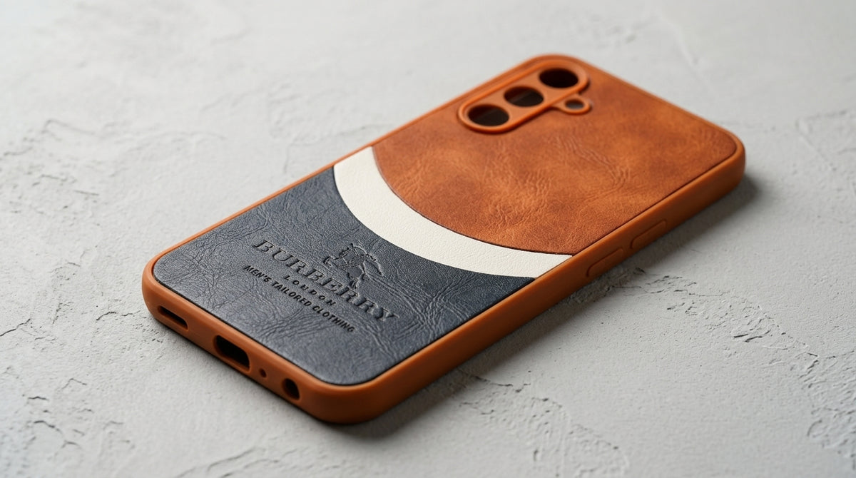 Burberry London Style Premium Leather & Color-Block Protective Phone Case Samsung A25