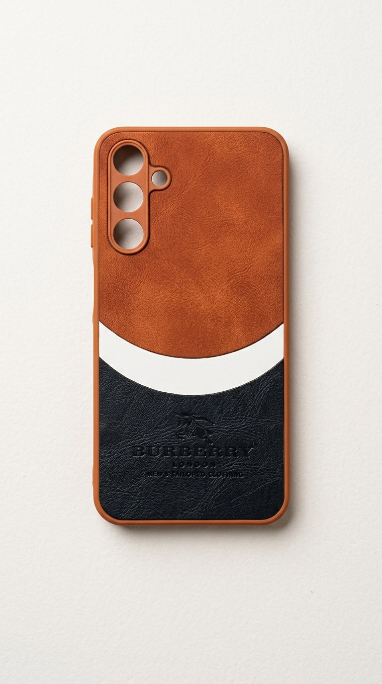 Burberry London Style Premium Leather & Color-Block Protective Phone Case