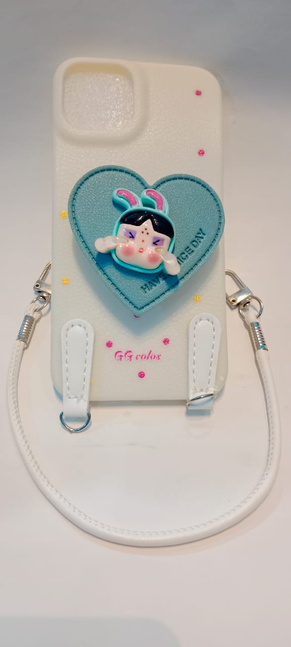 3D Cartoon Cute Heart Leatherette Crossbody Phone Case with Strap