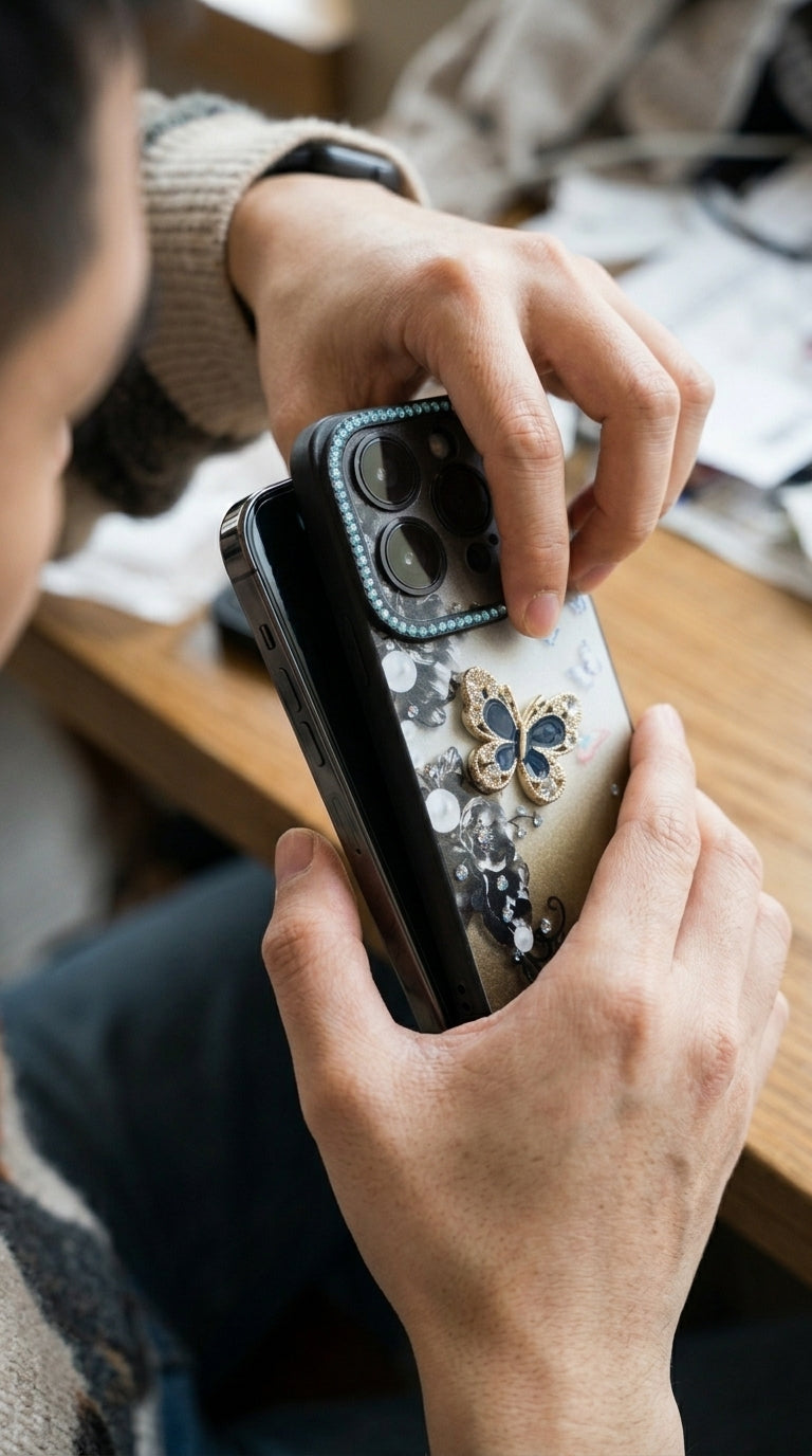 Luxury Elegant Blue Butterfly Diamond Mobile Cover Hot 14 Pro