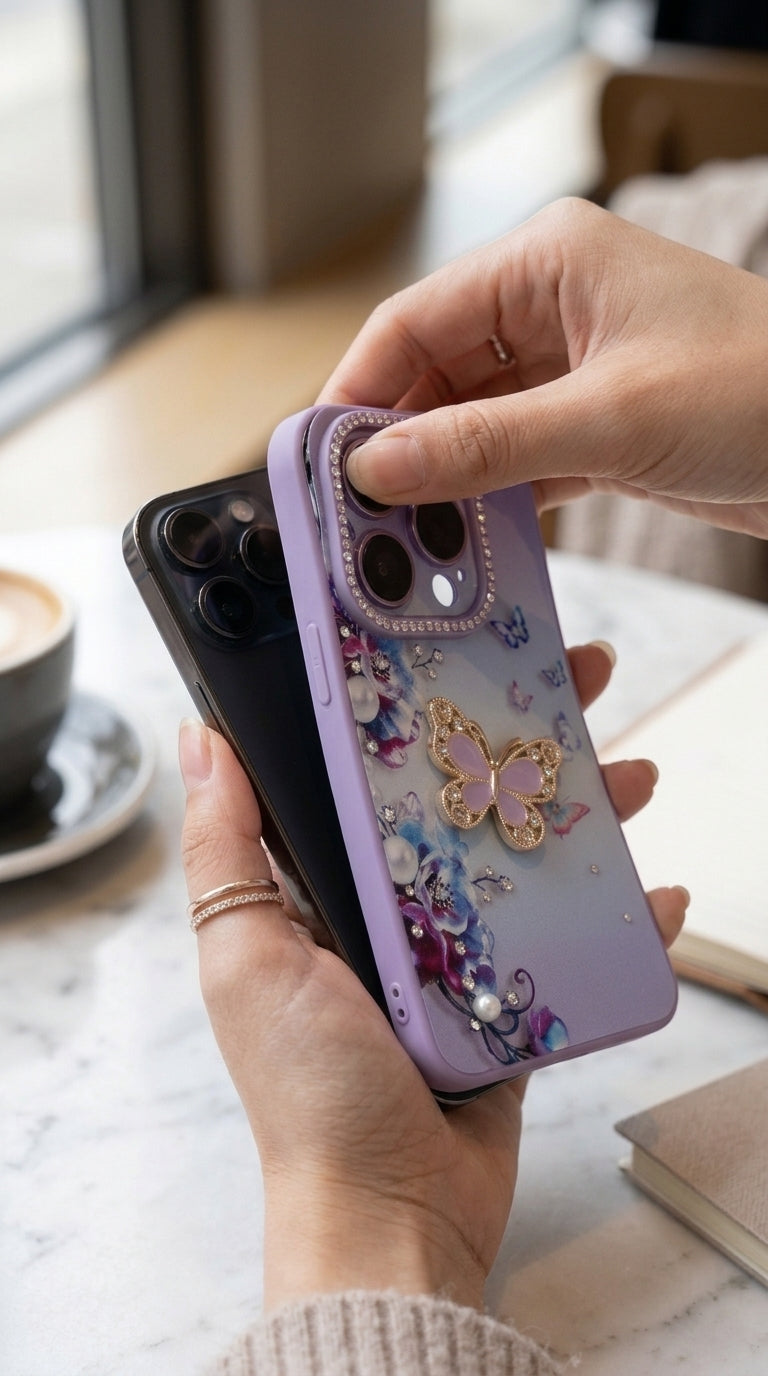 Luxury Pastel Purple Butterfly Diamond Mobile Cover Spark 20C